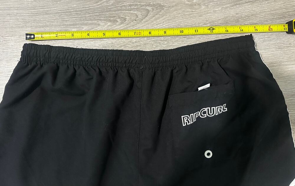 Rip Curl Women’s Black Board Shorts White Piping Surf Swim Drawstring Retro